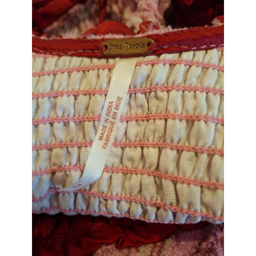 Free People Pink Red Paisley Long Sleeve Crop sz S festival Renaissance blouse - Picture 5 of 13